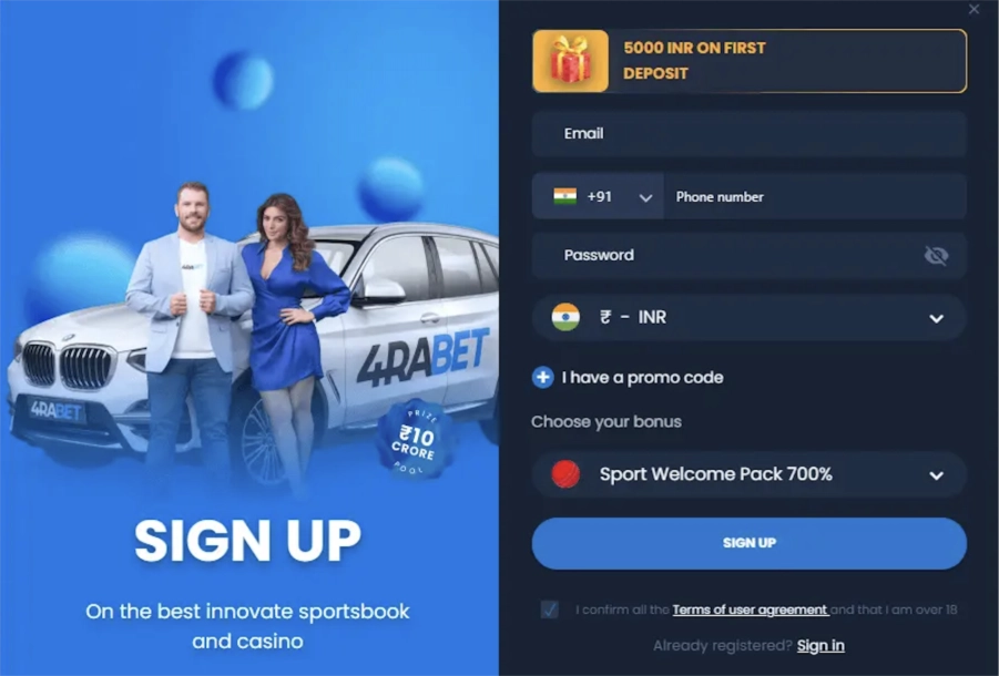 Sign up or log in to 4rabet